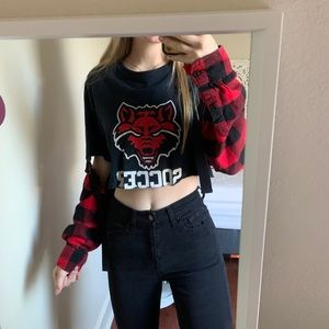 LF cropped tee with plaid flannel sleeves